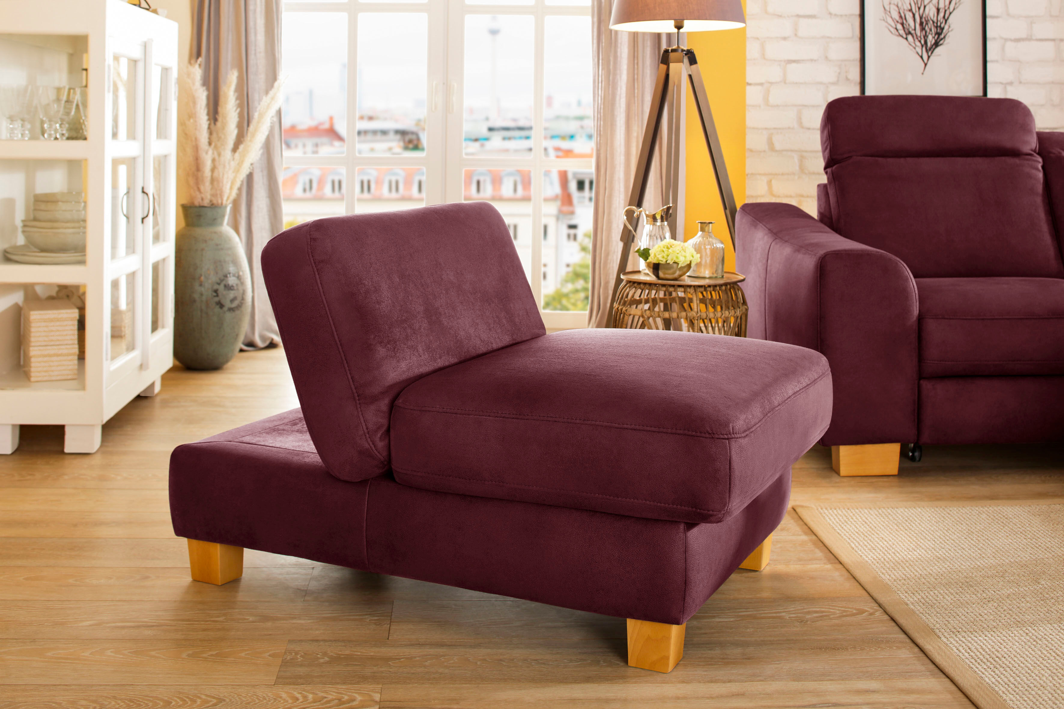 Polsterhocker HOME AFFAIRE "Dundee", rot (bordeaux), B:75cm H:46cm T:109cm, Luxus-Microfaser Florence (100% Polyester), Hocker, Polsterhocker, mit Klappfunktion - wie ein Sessel nutzbar bordeaux B/H/T: 75cm x 46cm x 109cm, Luxus-Microfaser Florence,mit Kl
