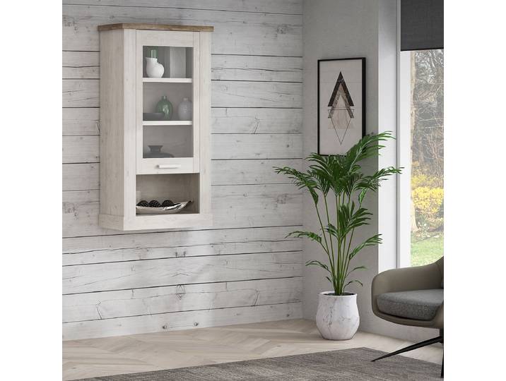 Vitrine suspendue 71 x 137 x 34cm Blanc/Beige/Marron