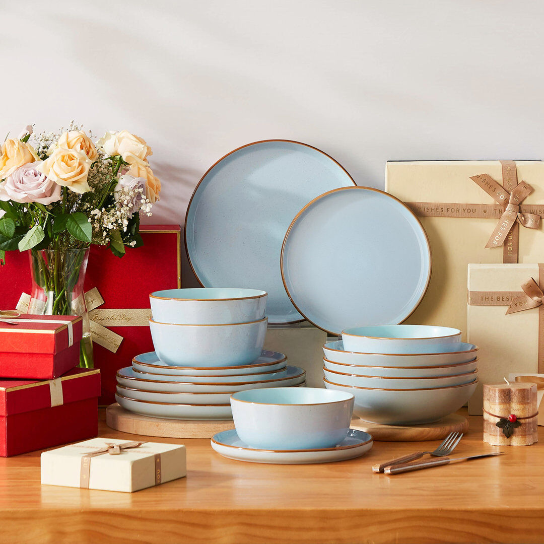 Vancasso RENIOO Stoneware Dinnerware Set 16 Piece - Service for 4 Blue 16