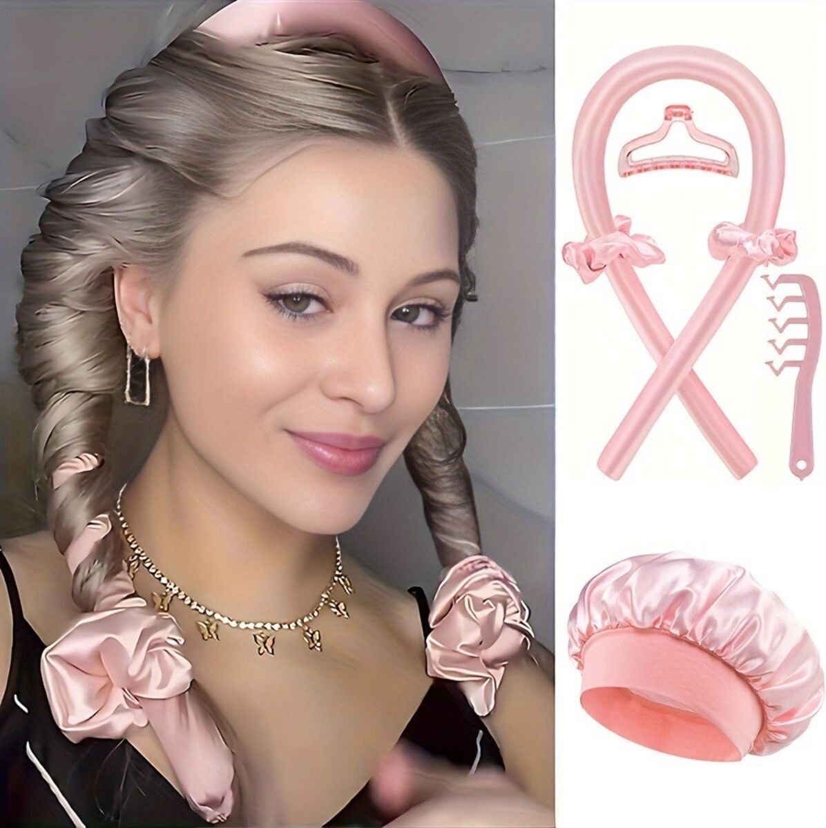 INF Hitzefreie Satin Haarröllchen 6er-Set — Weiche Schaumstoff-Overnight-Wickler für natürliche voluminöse Wellen Rosa