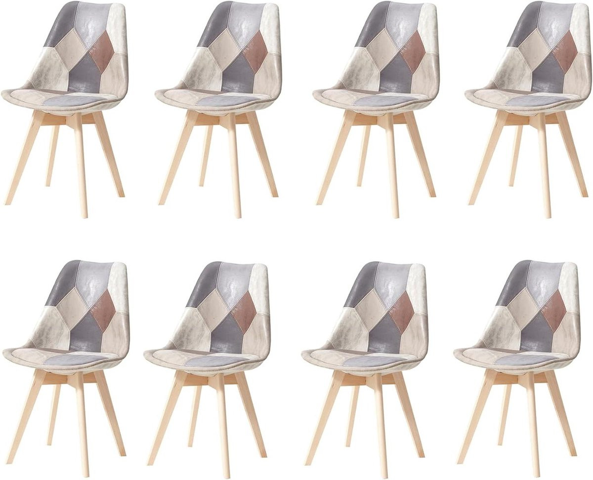 Set van 8 Eetkamerstoelen met Wasbare Kussens - Grijs