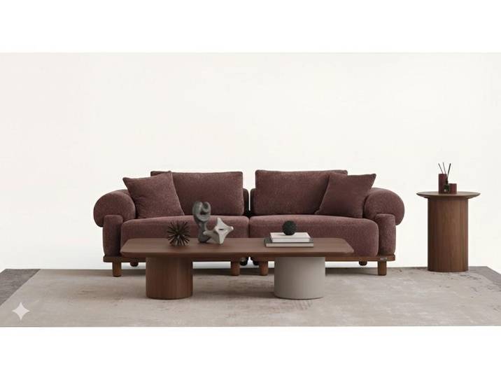 Xlmoebel Sofa 3-Sitzer im modernen Japandi Stil mit Beistelltisch, Sofa mit Beistelltisch 2 Teile, Made in Europa