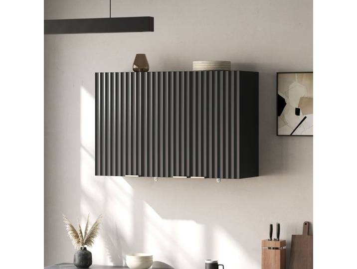 Armoire murale de cuisine avec 3 portes Armoire suspendue pour le stockage pour salon Salle de bains et buanderie Noir
