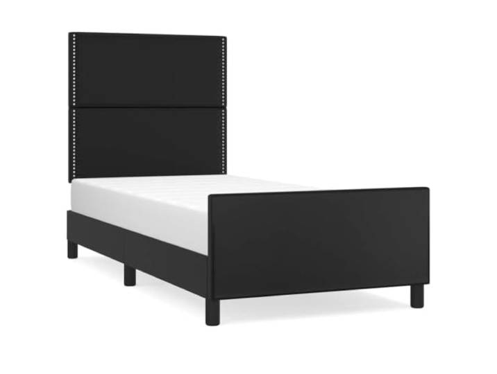 PUGYNBK Bettgestell aus Kunstleder, Schwarz, 90 x 190 cm Verstellbares Kopfteil, Sperrholzleisten, robuste Füße, einfache Reinigung