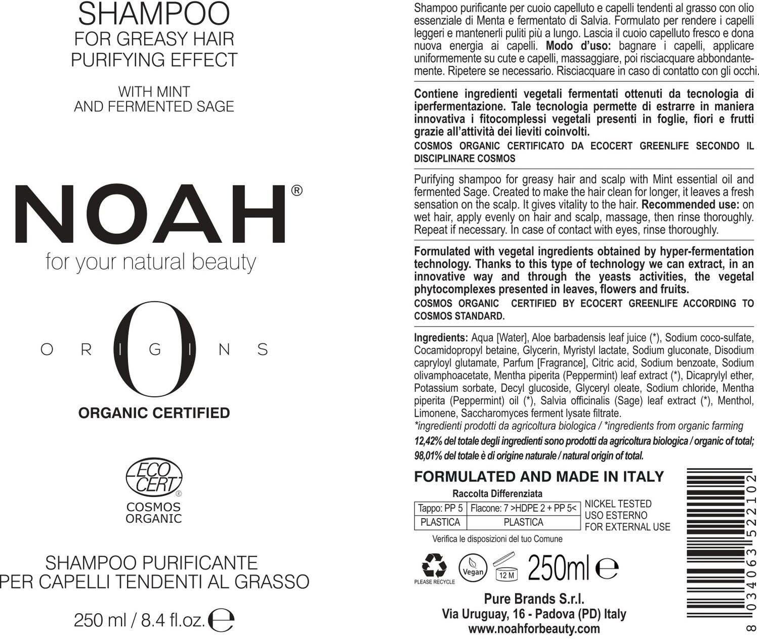 Noah Champú Purificante Menta y Salvia Fermentada 250 ml