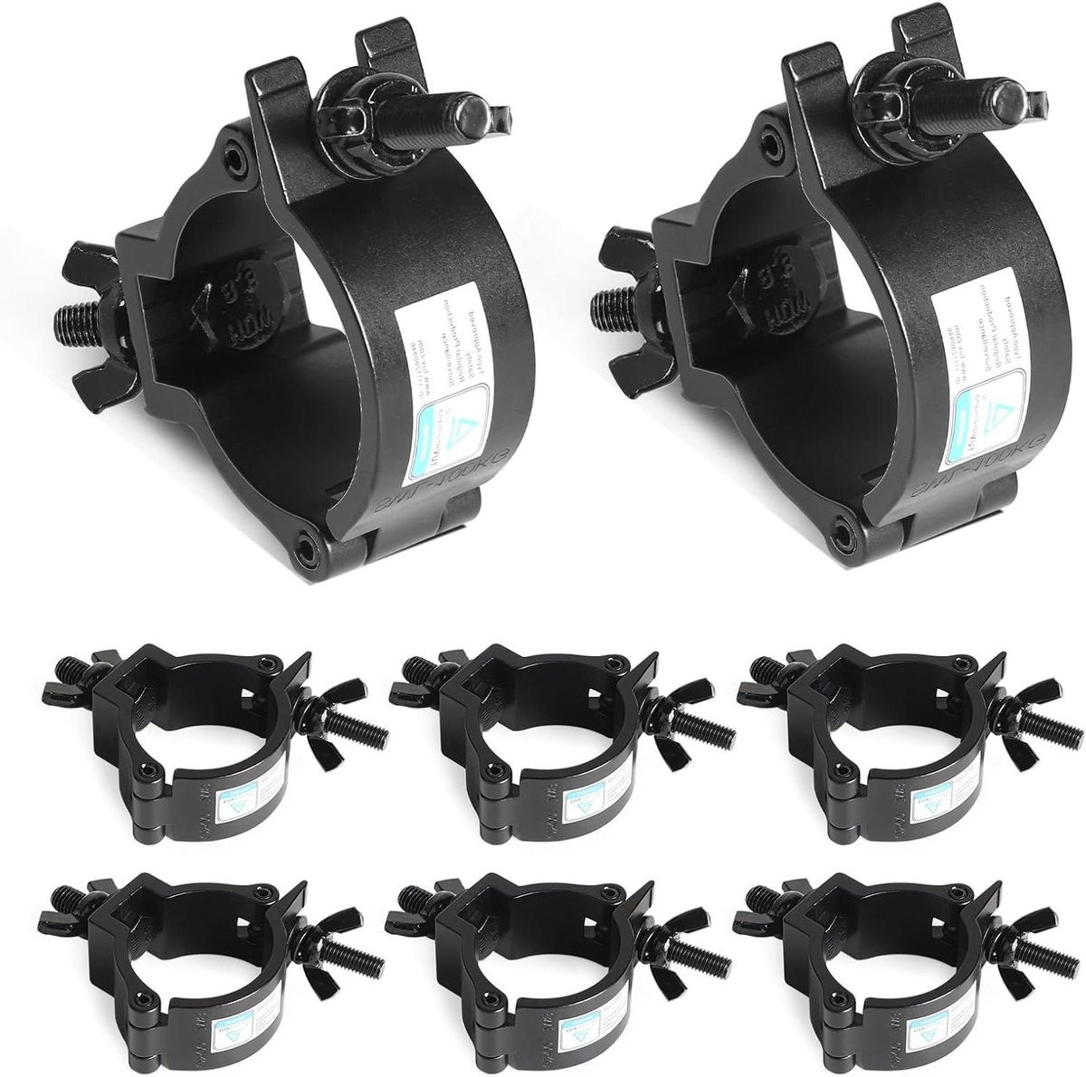 Set van 8 zwarte verstevigingsklemmen voor podiumtruss en verlichting, geschikt voor 38-41 mm, TÜV gecertificeerd
