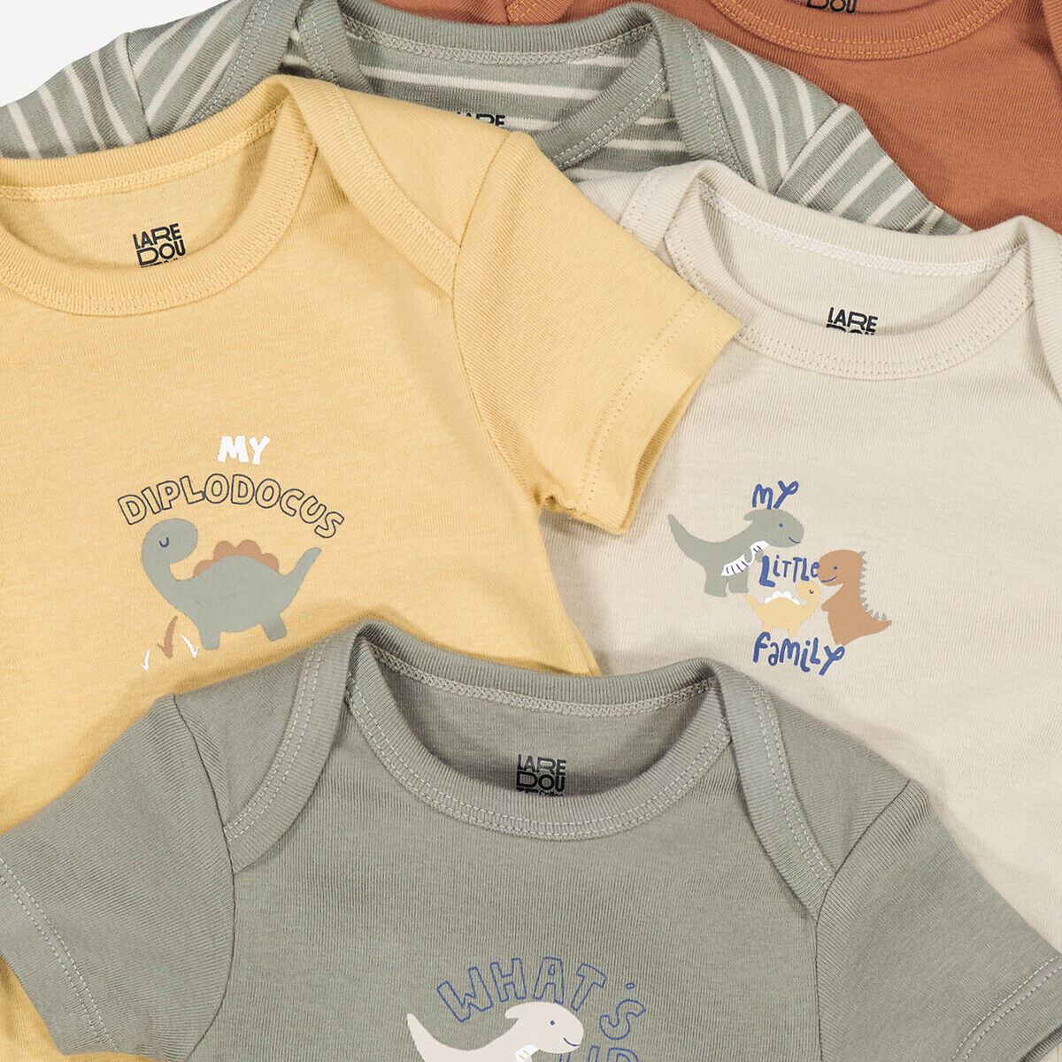 LA REDOUTE COLLECTIONS Lot de 5 bodies emmanchures américaines manches courtes, en coton, dinosaures<br