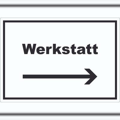 HB-Druck Werkstatt Aufkleber mit Text Richtungspfeil rechts Handwerk Reparatur waagerecht A5 (148x210mm)