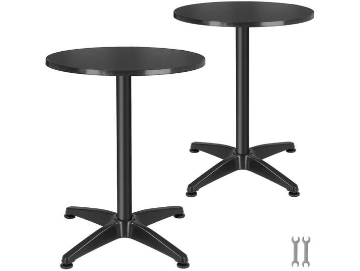 tectake Bistrotisch aus Aluminium Viktor, höhenverstellbare Kunststofffüße, schwarz, Schwarz, Holz, Sprichwort/Zitat, 67x115x67 cm, Esszimmer, Barmöbel, Bartische