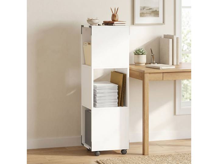 HOMCOM Meuble-Classeur Mobile 3 Compartiments Roulettes Blanc