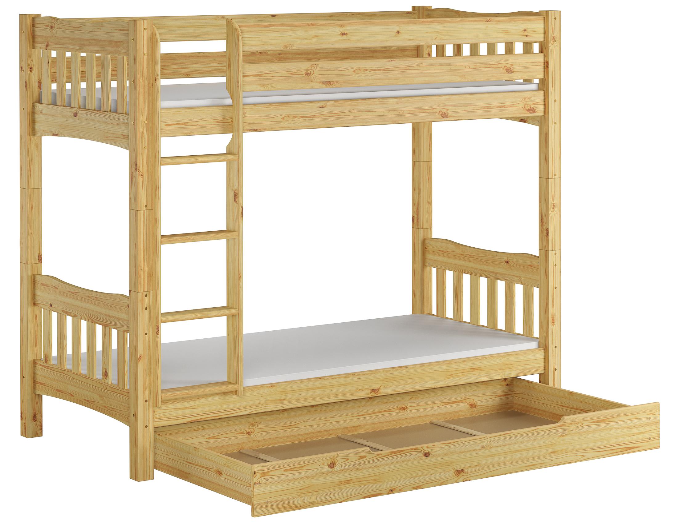 Etagenbett hohes Bett Kiefer natur Massivholz 90x200 cm Zubehör wählbar V-60.15-09Ni100 Rollrost. Matratzen und Bettkasten inkl.
