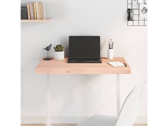PTUGUOF Tischplatte 80x40x(2-6) cm Massivholz Eiche Unbehandelt Handgefertigt mit Naturkante, DIY-Tischplatte, vielseitig mit Untergestellen kombinierbar, mittelbraune Farbe