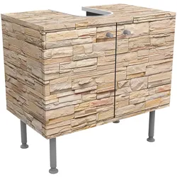 WASCHBECKENUNTERSCHRANK Asian Stonewall - Große helle Steinmauer aus wohnlichen Steinen 60/55/35 cm