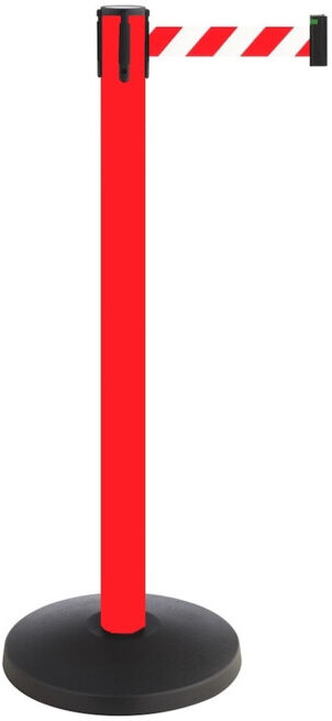 RS-GUIDESYSTEMS Poteau de signalisation métal, rouge, sangle 4 m, sangle rouge-blanc à rayures diagonales (ALA-20-3,0-0130)