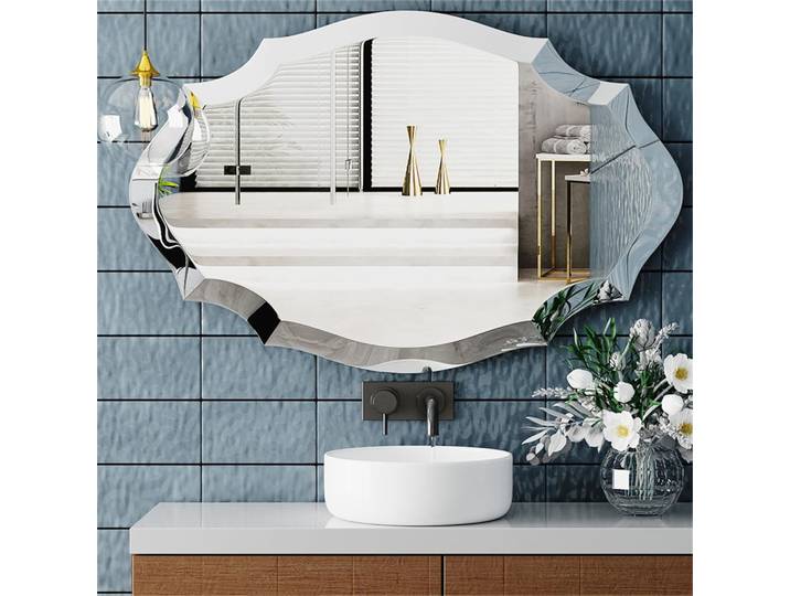 2 TANAntique-Miroir mural narà découpes florales, miroir de maquillage décoratif, miroir de courtoisie, bord biseauté, décor d'entrée