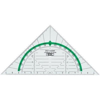 Geodreieck 16 cm Green Line, glasklar, grün hinterlegt