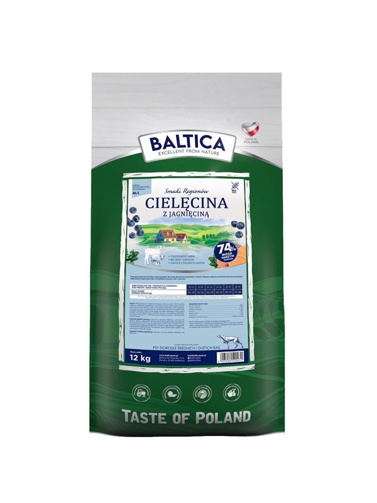 BALTICA Smaki regionów Mittelgroße und große Rassen Kalbfleisch mit Lamm - Trockenfutter für Hunde - 12kg