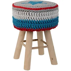 HOCKER aus Holz und Baumwolle, blau, 32x44cm