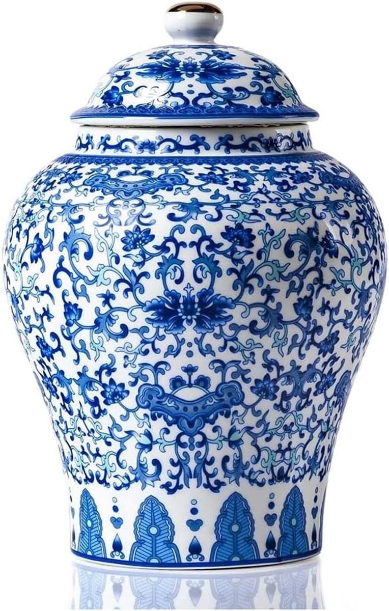 Blauw-witte keramische decoratieve vaas met Chinoiserie decoratie, 1000 gram
