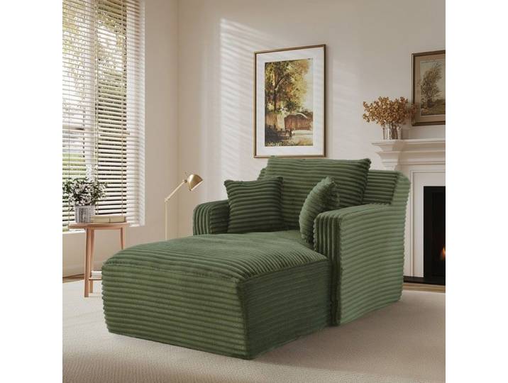 Canapé-lit fauteuil inclinable moderne velours côtelé confortable livré monté salon bureau appartement design 100x166x82cm Vert