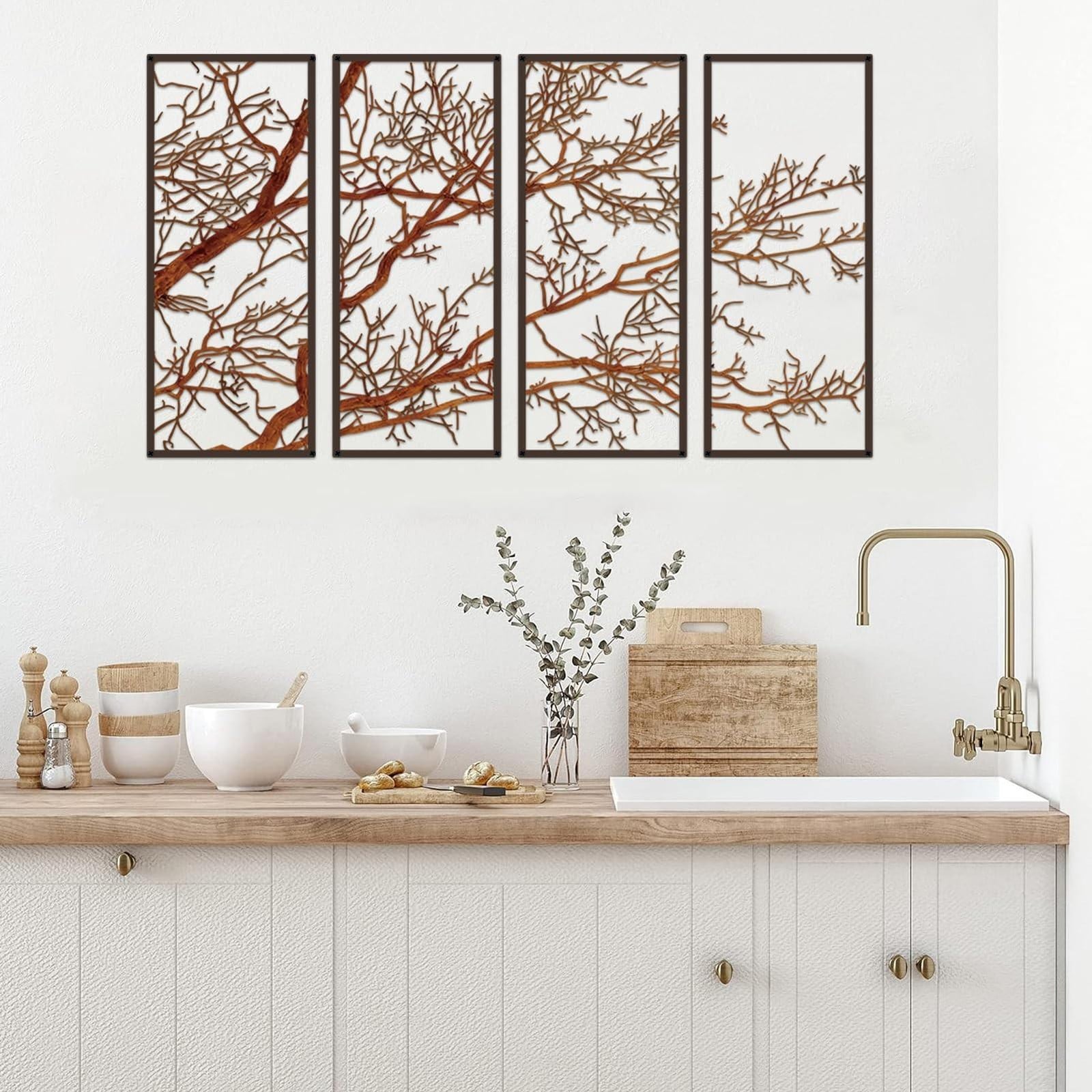 Set van 4 kleurrijke Boom der Leven wanddecoraties met grafisch ontwerp