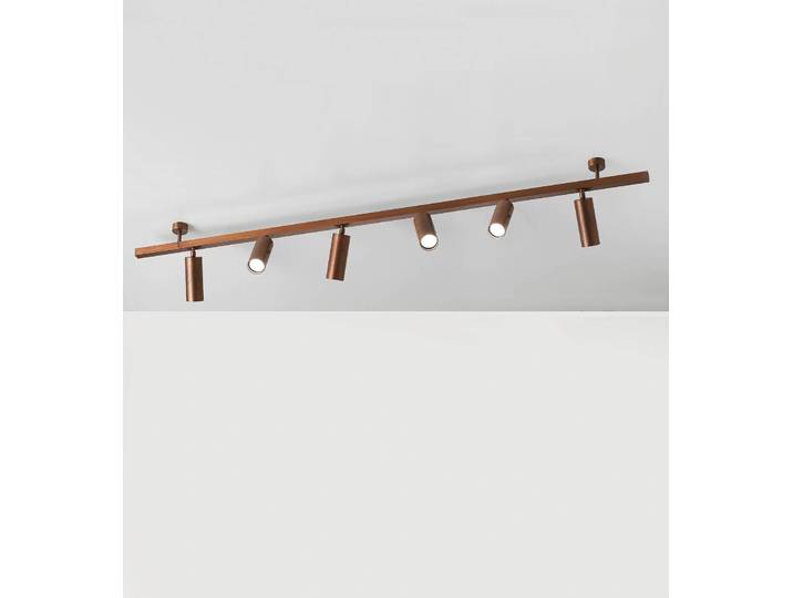 Plafondlamp 7535, gebrand hout, 6-lamps, GU10 dimbaar, hout donker, Woon-/ Eetkamer, Messing, Modern, downlight