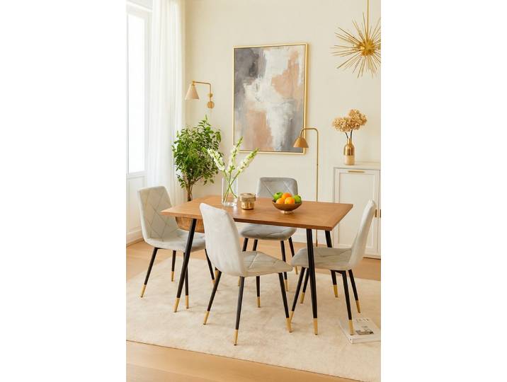 moebel-direkt-online Essgruppe 5tlg. Tischgruppe Intarsie, Esstisch 140x80 cm, Polsterstühle in Samtoptik