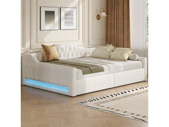 REDOM Daybett Funktionsbett,Tagesbett,Schlafsofa (mit LED-Gürtel, Stauraum & Leinenpolsterung – Flexibles Design)
