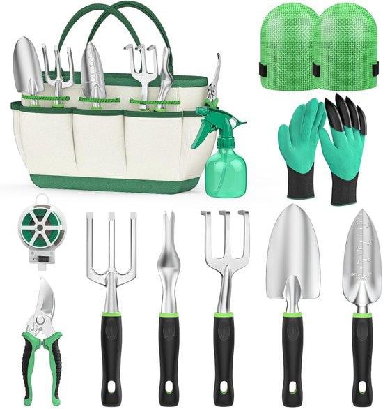 Unyqoos 11-delige tuingereedschapset met opbergtas van 12 inch en antisliphandgrepen
