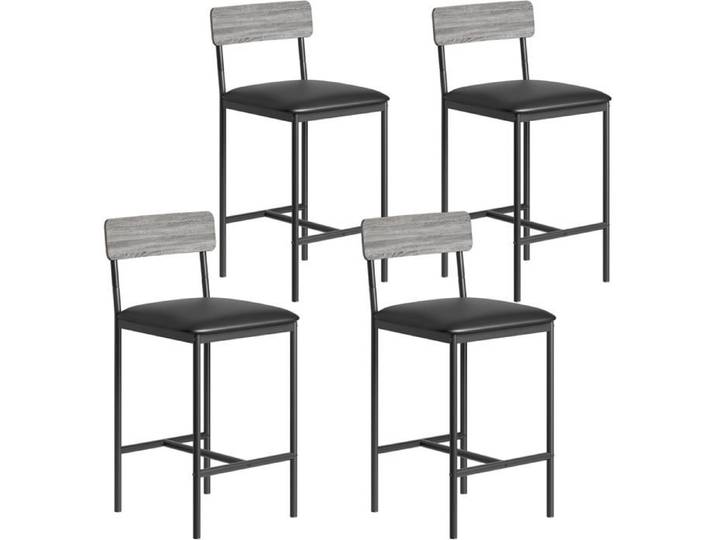 Ensemble de 4 tabourets de bar chaise de bar 95 cm rembourrés structure en métal dossier gris en bois noir