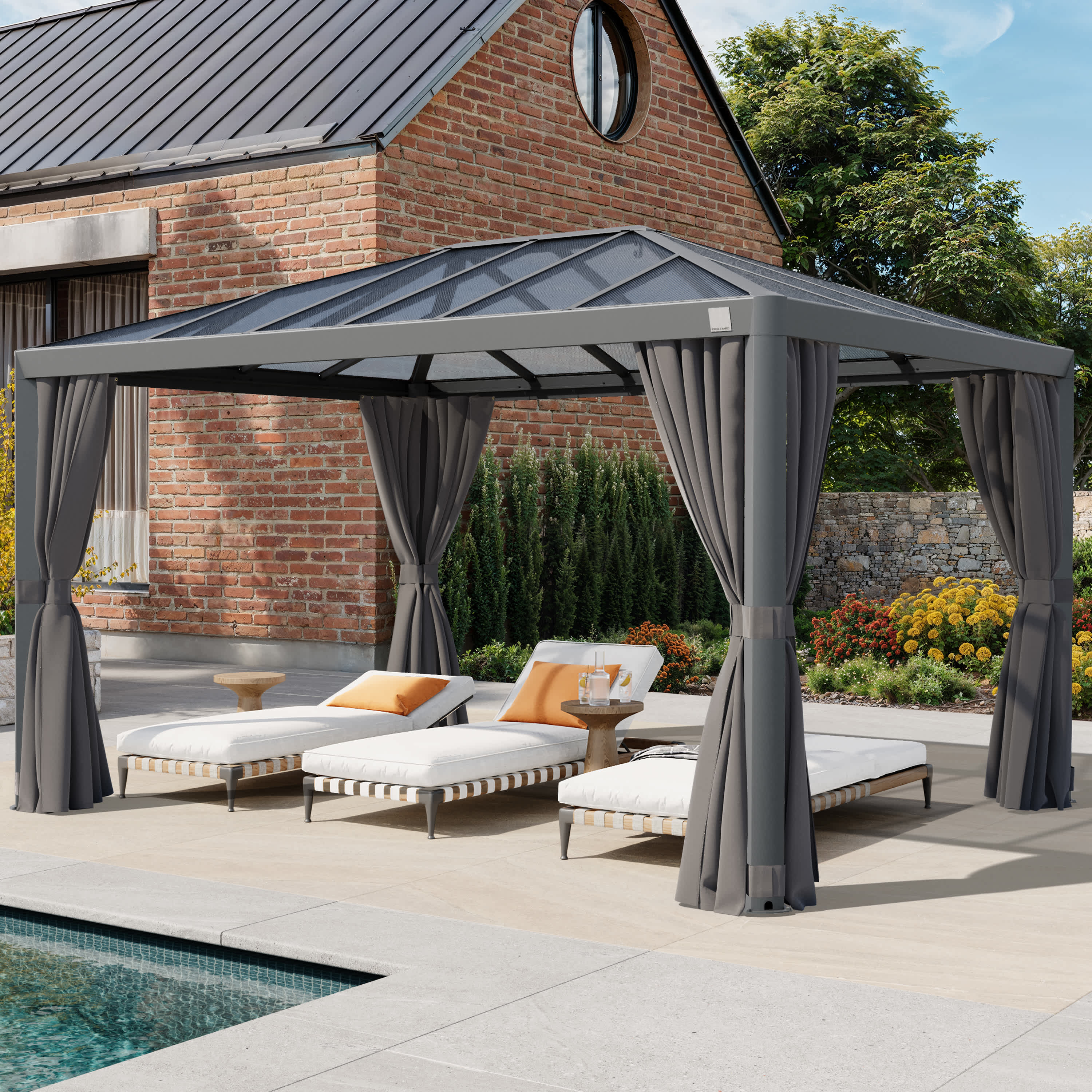 PRIMEYARD 3x4m Hardtop Gartenpavillon, inkl. 4 Seitenteile, loft grey - (300664)