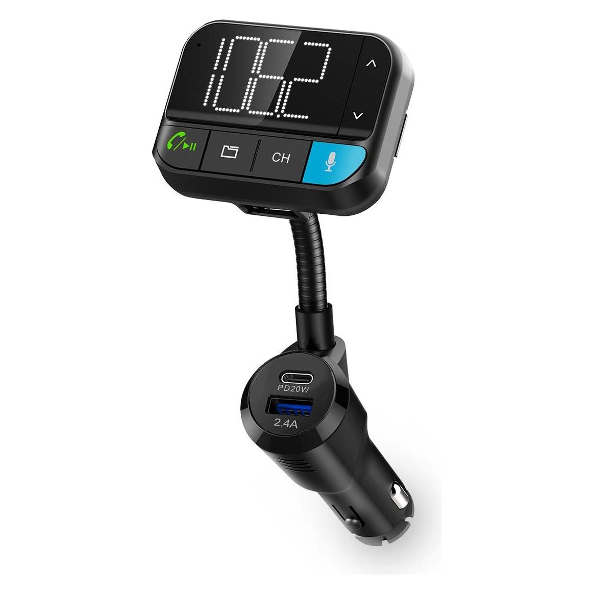 Nedis Kfz Audio FM Transmitter | Schwanenhals | freisprechend | 2 " | Scharz-weiss Monitor | Bluetoot (CATR1024BK)