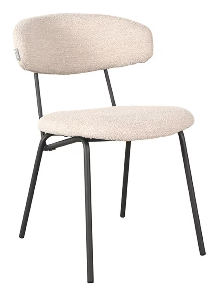 LABEL51 Eetkamerstoel Zack Bouclé - Naturel - Zwart Metalen Frame