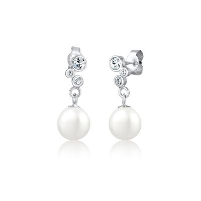 Paar Ohrhänger ELLI "Ohrhänger Muschelkernperle Kristalle Weiß 925 Sterling Silber", silber (weiß), Ohrringe, Damen, onesize, ohne Stein, Silber 925 (Sterlingsilber)
