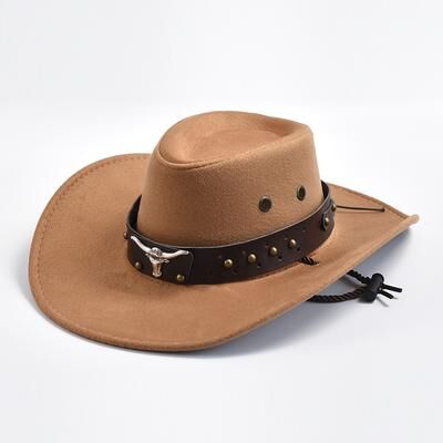 Fusion Finds Vintage Western Cowboy Hat In Faux Suede For Men & Women Wide Brim Cowgirl Costume Hat khaki