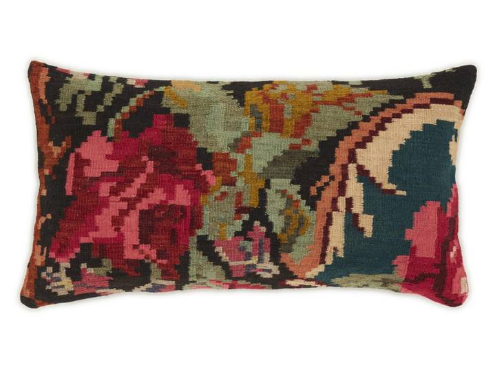 Kelim Rosen Kissen Teppich 49x89 Handgewebt Orientteppich Wolle