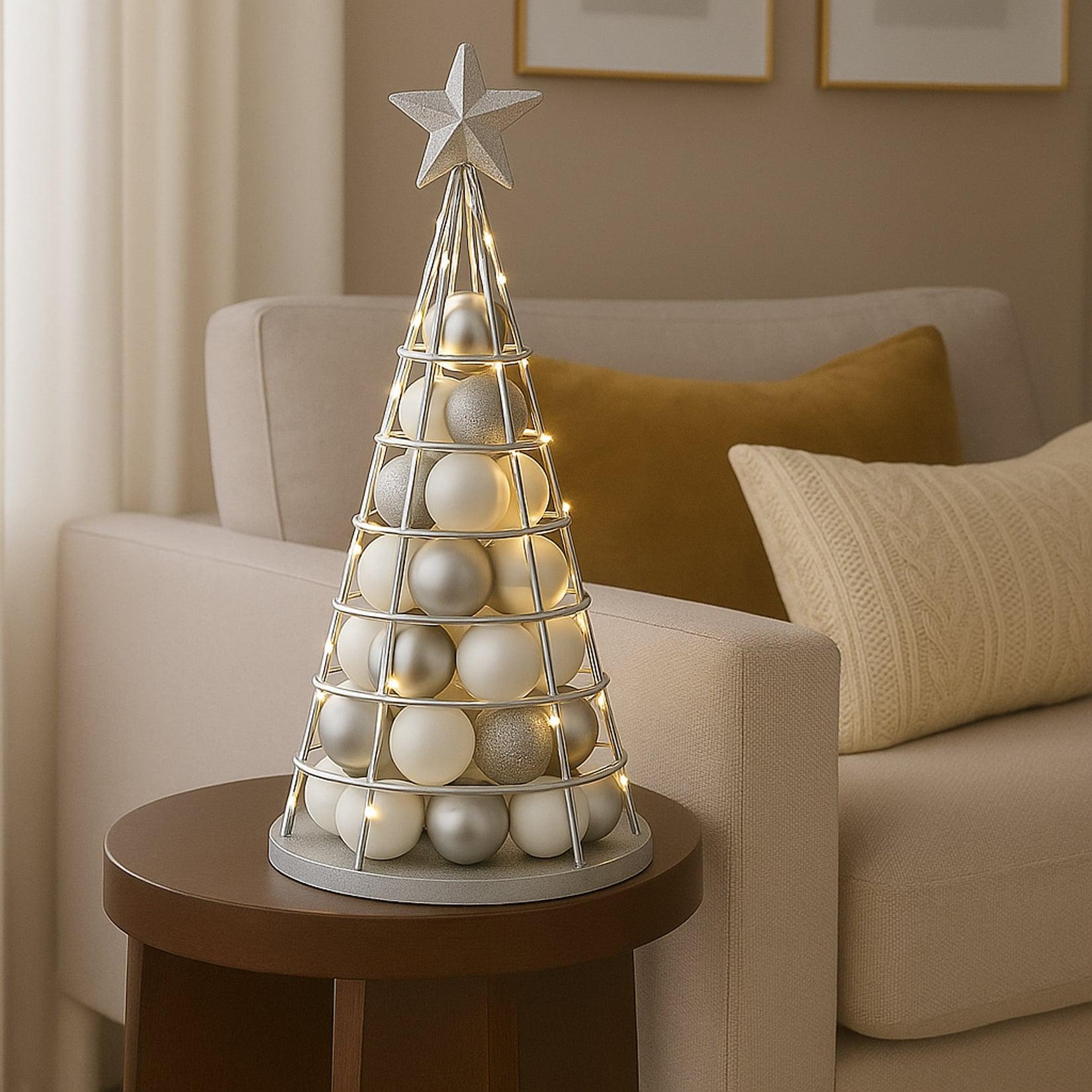 Deko-Baum MCW-O91, Weihnachtsbaum Schmuckbaum Weihnachtsdeko Christbaum zum Beschmücken, Metall 60cm ~ silberfarben