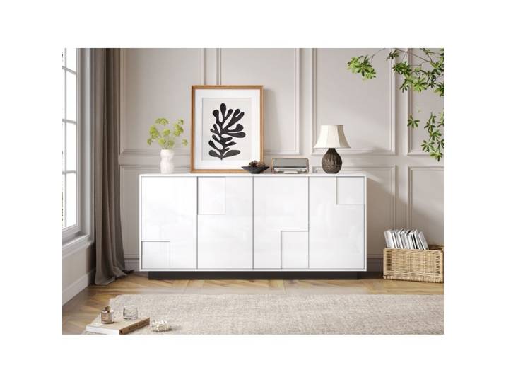Buffet de salon 160 cm blanc et noir 4 portes