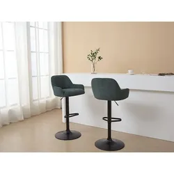 Barhocker 2er-Set höhenverstellbar - Cord & schwarzes Metall - Grün - LILIYA