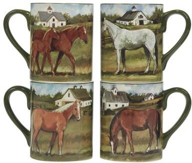 Certified International York Stables 18 oz. Mugs, Set of 4 Assorted Designs