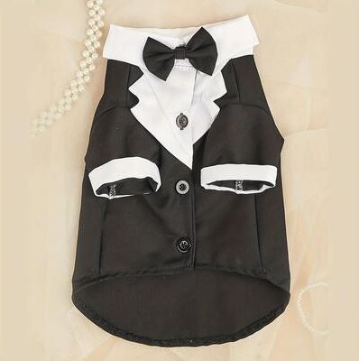Uplift Essentials Formal Pet Tuxedo Shirt Elegant Wedding Suit With Integrated Bow Tie black l
