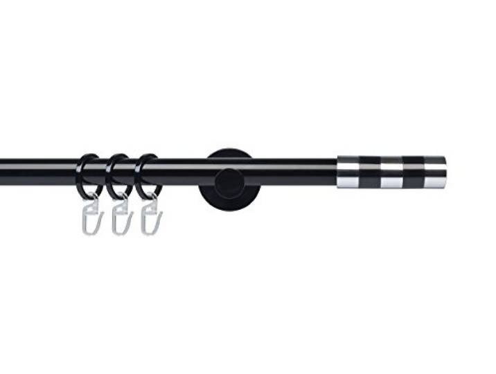 Liedeco Komplettgarnitur, Stilgarnitur, Gardinenstange, Innenlaufgarnitur 20 mm Ø Klavierlack/Chrom Murcia (160 cm / 1lfg, Schwarz)