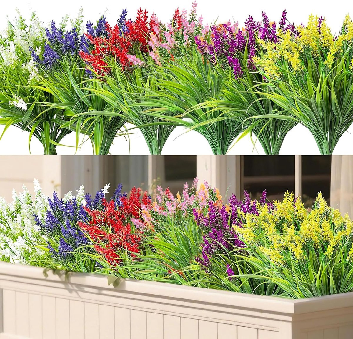 12 bundels kunstlavendel voor outdoor decoratie, weerbestendige plastic bloemen voor balkon en tuin