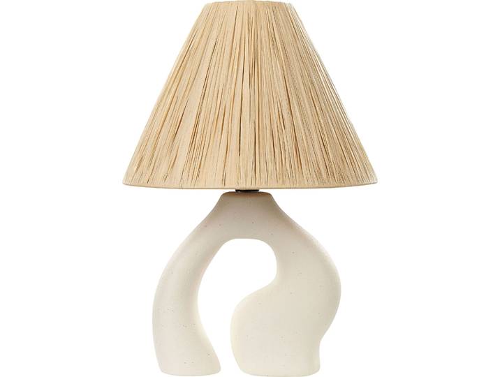 BELIANI Tischlampe Weiß Keramik 42 cm Organische Form Papierschirm Kegelform Natürlich Kabel mit Schalter Modern Skandinavisch Beleuchtung