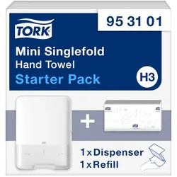Tork Starter Pack mit Mini Spender für Zickzack-Handtücher Weiß H3, sparsam, Spender und 1 × Nachfüllpackung, 953101