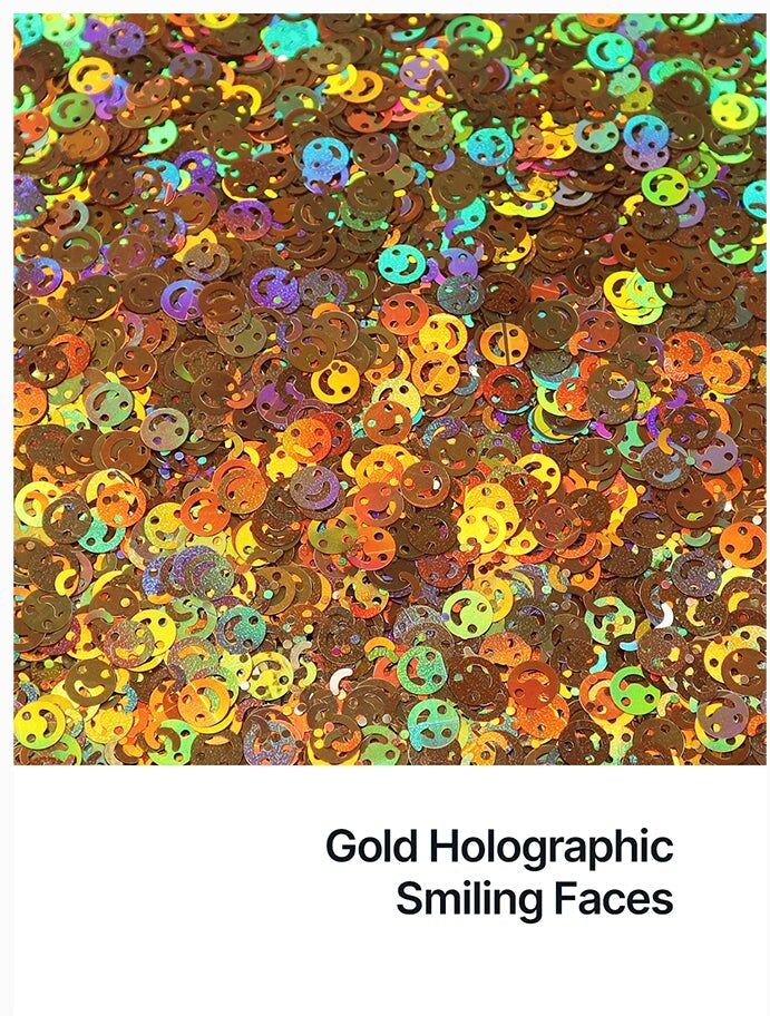 Hemway Shaped Craft Glitter   Smiling Face   Epoxy Resin, DIY, Tumbler, Decoration - Gold Holographic - Shaped 50g