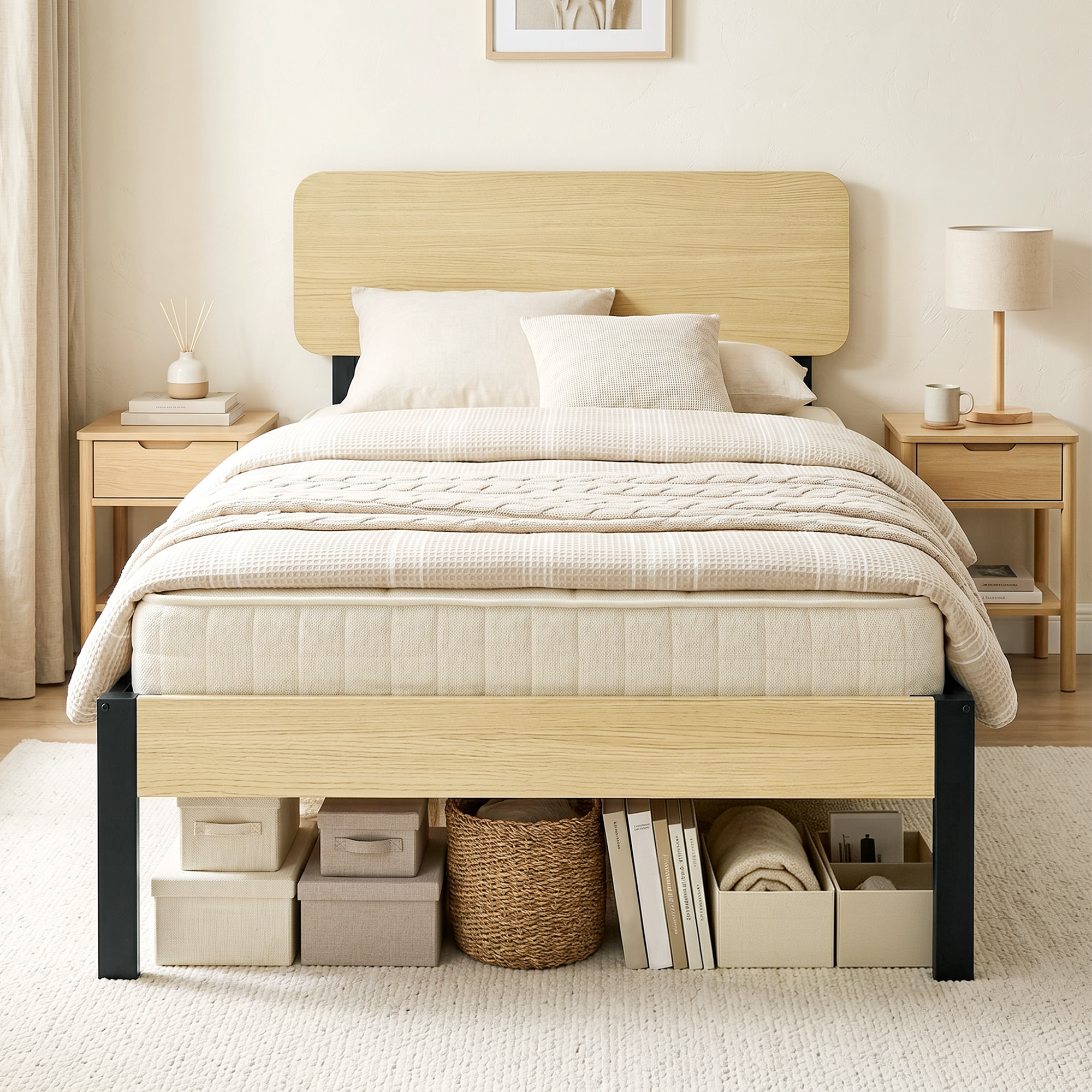 Homcom Telaio Letto 90x200 cm con Testiera, Pediera, Piattaforma e Base per Materasso, Finitura Effetto Legno Naturale   Aosom Italy