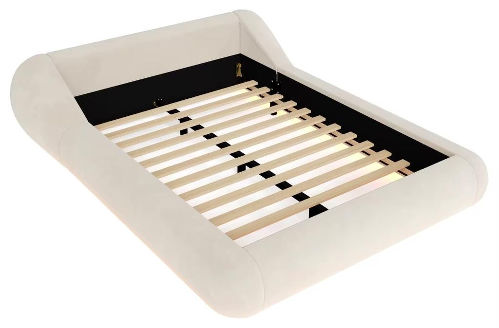 Samtbezogener schwebender Bettrahmen - Doppelbett - 140 x 200 cm - Abgerundetes Kopfteil - Beige