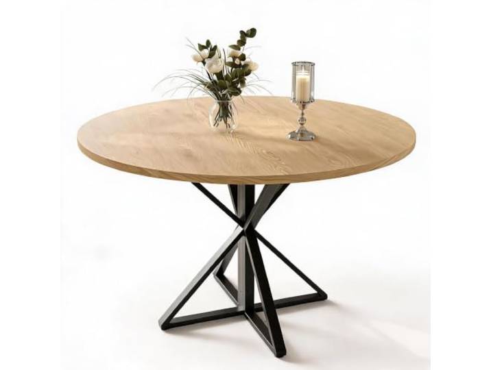 Virimolo Esstisch Rund 120 cm, Runder Esstisch für 4 Personen, Natur Esszimmertisch Holz für Esszimmer, Küche, Wohnzimmer, Küchentisch mit stabilem Metallgestell, platzsparender, 120x120x76cm