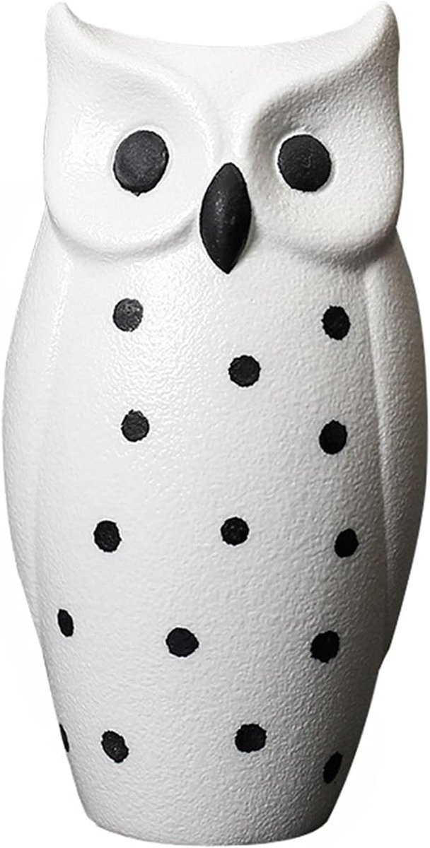 Matwitte Keramische Vaas met Uil Ontwerp, Hoogte: 17 cm